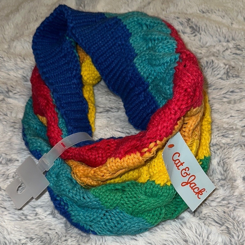 Cat & Jack Kids Rainbow Infinity Scarf Chunky Cable Knit Multi Color OSFM NEW